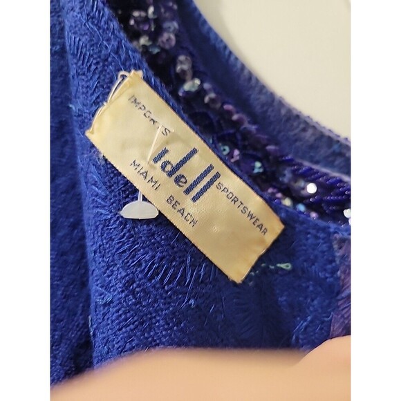 Idell Imports blue fringed beaded sequined cocktail top sleeveless wool Sz M Mod - Picture 7 of 12